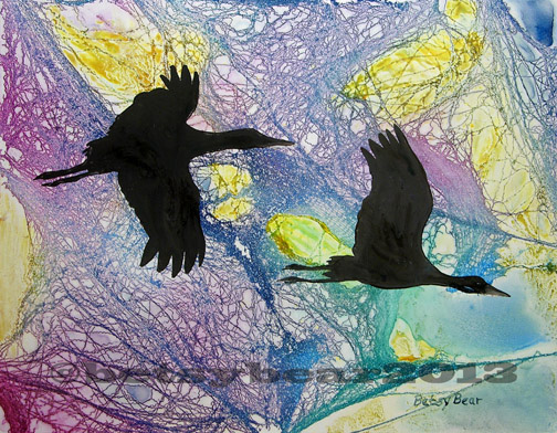 Crane Journey Yupo  watercolor