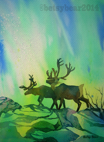 Aurora Caribou watercolor