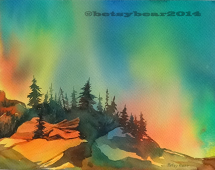 Aurora Rocks watercolor