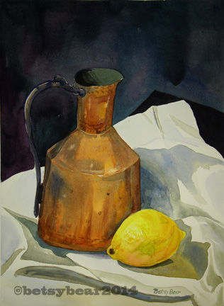 Copper Vase and Lemon watercolor