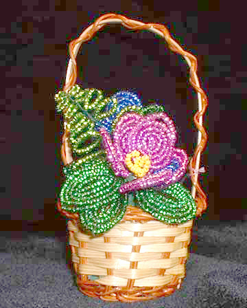 French beaded pansies in basket