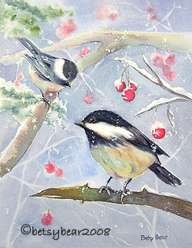 chickadees with berries