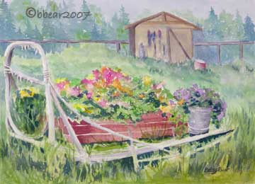 old sled in bloom